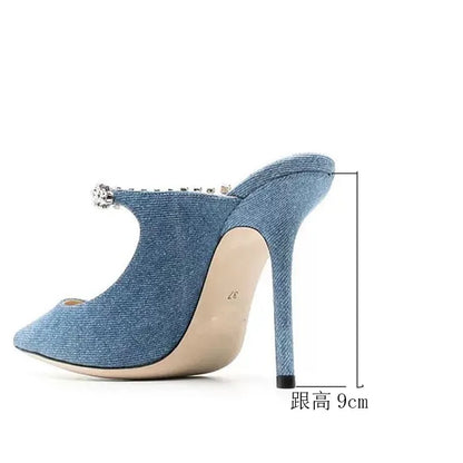Pointed High Heels Summer New Baotou Rhinestone Slippers for Women