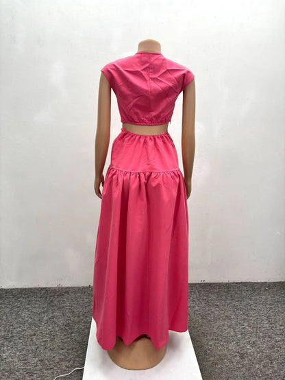 Women Short Sleeve Tie Up Open Waist Deep V-neck Maxi Long Dress