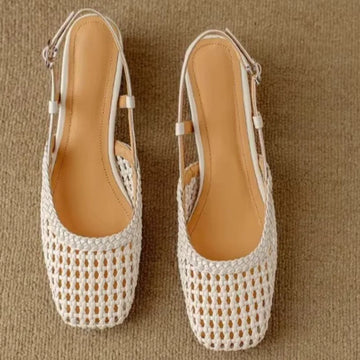 Women's Sandals Summer New Square Head Shallow Hollow Breathable One Line Buckle Shoes