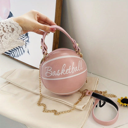 Basketball Shaped Crossbody Bag, Trendy Y2K Chain Shoulder Bag