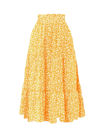 Women's Patchwork Solid Color Loose Skirt; Commuting Casual Cake Skirt; Elastic Waist Elegant Skirt