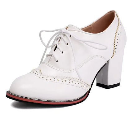 Pump Round Toe Chunky Heels 7.5cm Lace Up Plus Size 45 46 47 48 Office Shoes
