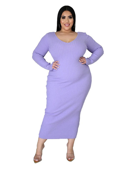 Ladies Knitted Sweater Dress Midi Dress Long Sleeves Chic and Elegant Plus Size Dresses