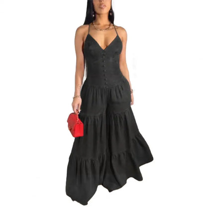 Stylish Women's Sleeveless Jumpsuits Casual Flowy Overalls Sexy Halter Rompers for Summer