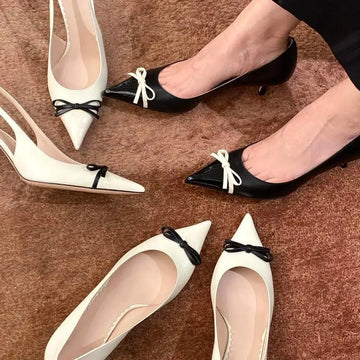 Butterfly Knot Color Blocked Shoes for Women Pointed Shallow Mouth Slim Heel High Heels