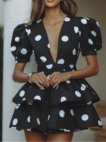 Women's Elegant Loose Polka Dot Mini Dress