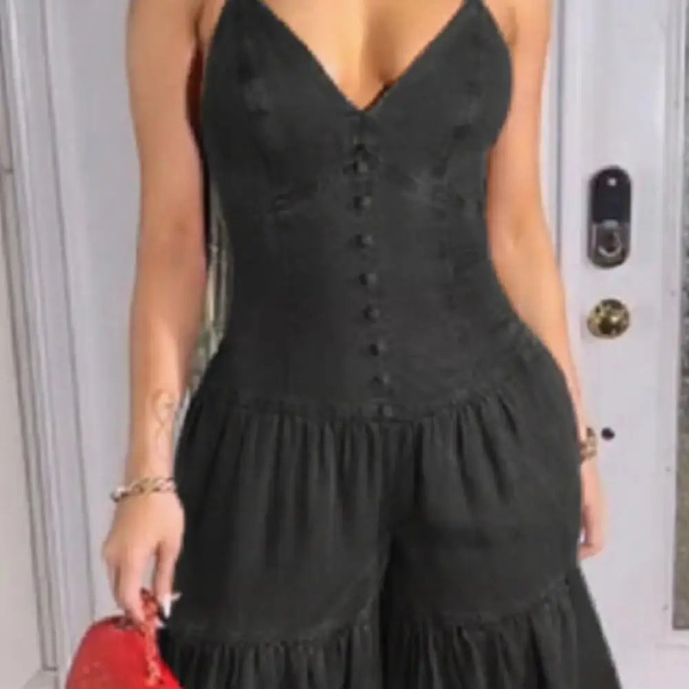Stylish Women's Sleeveless Jumpsuits Casual Flowy Overalls Sexy Halter Rompers for Summer