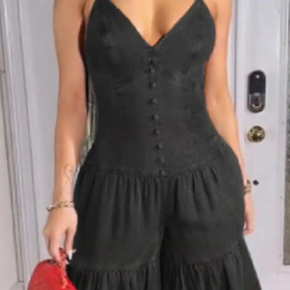 Stylish Women's Sleeveless Jumpsuits Casual Flowy Overalls Sexy Halter Rompers for Summer