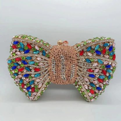 Rhinestone Green/Black Clutch Purse Bow Luxury Diamond Evening Clutches Wedding Bridal Bag