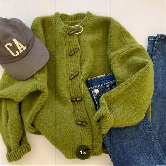 Vintage Soft Supple Round Neck Sweater Knitted Cardigan For Women