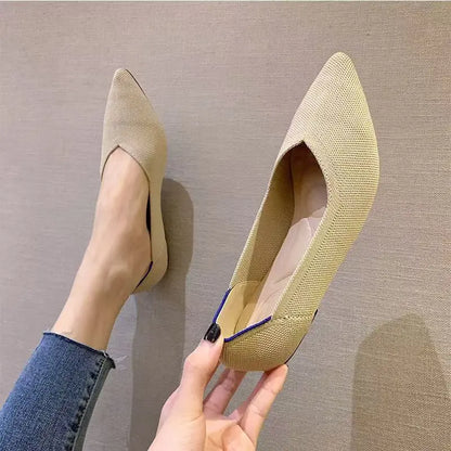 Women's leisure flat shoes pointed knitting elastic comfortable shoes