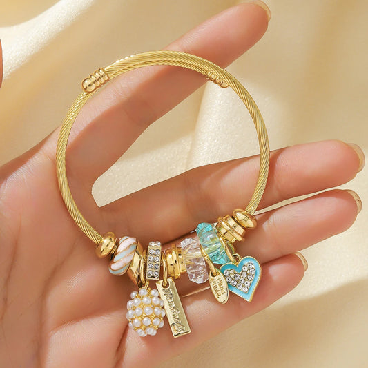 Multi Element Stainless Steel Beaded Love Bracelet for Women
