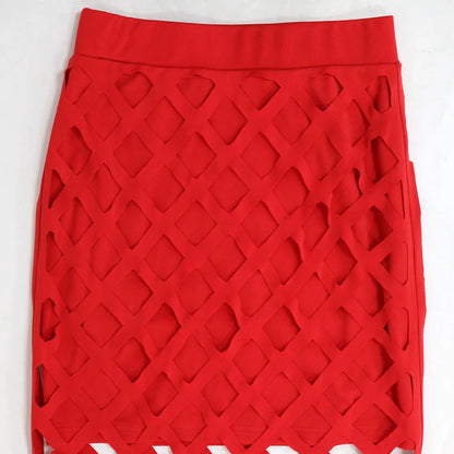 Women Hollow Out Tassel Bodycon Midi Skirts Two Piece Set and Sleeveless Top and Skirt Set