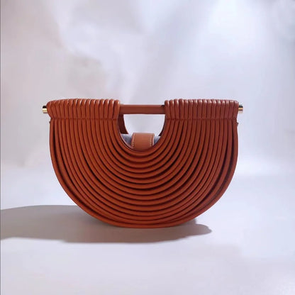 Gold Luxury Designer Brand Handwoven Noodle Bags Half Round Silver Evening Clutch
