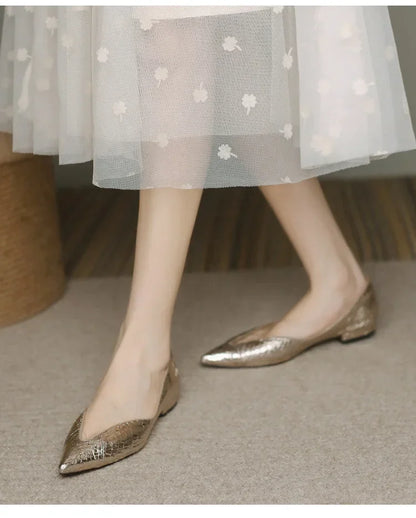 French Pointed Leather Shoe Simple Comfort Sheepskin Elegant Low Heel Shoes