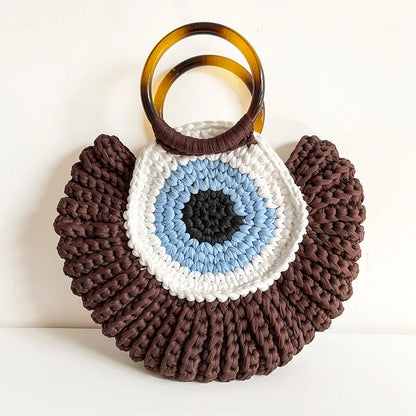 Rope Crochet Handbags Tassel Tote Round Handle Clutch Yarn Beach Bags for Women