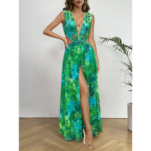 Women Swimsuit With Skirt High Waist Swimwear Cover-up Female Skirts Fashion Printed Dress Beachwear