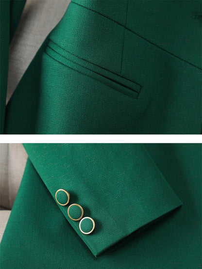 Formal Pant Suit 2 Piece Set Women Green Khaki Red Female Long Sleeve Business Work Wear Blazer