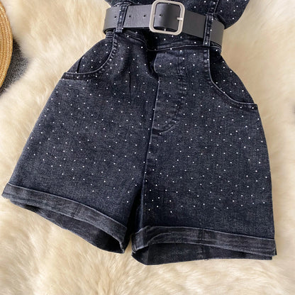 Women Denim One Pieces Summer Playsuit High Waist Slim Sleeveless Strapless Sashes Outfits