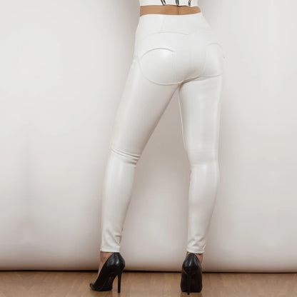 Glossy Pants High-Waisted Metallic Leather Leggings Scrunch Butt Pants for Women