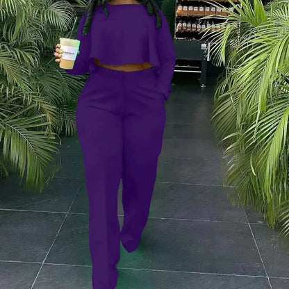 Two Piece Set Women Tracksuit Set Summer Work Elegant Long Sleeve Top Pants Set