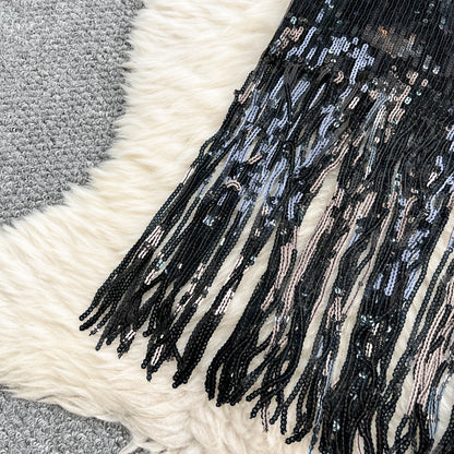 Women Chic Sequin tassel glitter Skirt High Waist Elegant Korean Fashion Skirt