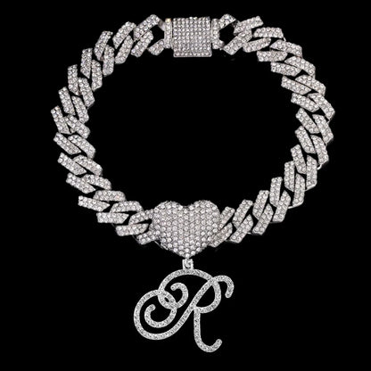 A-Z Cursive Initial Letter Cuban Anklets Bracelet For Women 14mm Iced