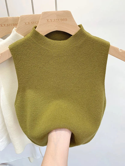 Women Knitted Tank Top Sweater Short Sleeveless Pullover Top