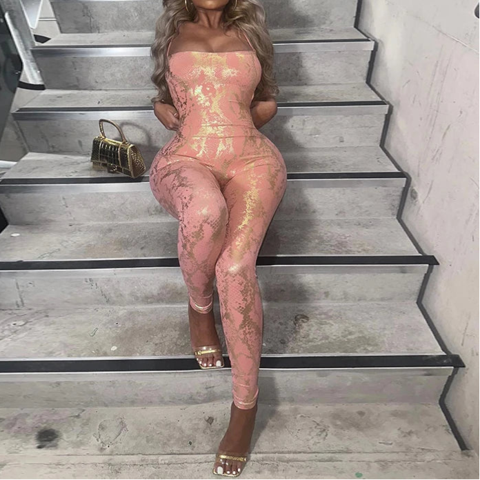 Women Jumpsuit Backless Cross Straps Sexy Shinning Vacation Party Clubwear One Piece Playsuit