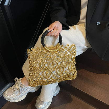 Handmade Woven Design Round Handle Handbags For Women