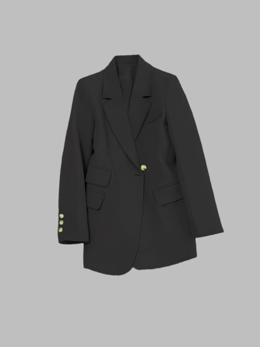 Women's Long Sleeve Office Blazer One Button Versatile Coats Casual Loose Blazers