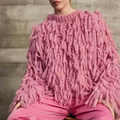 Tassels Design Solid Color Sweater Women Loose Knitted Pullover Jumper