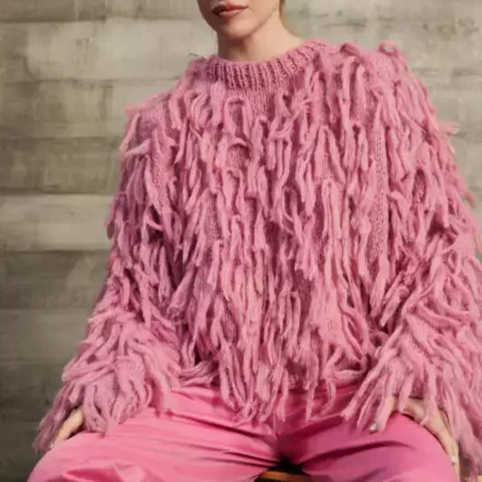 Tassels Design Solid Color Sweater Women Loose Knitted Pullover Jumper