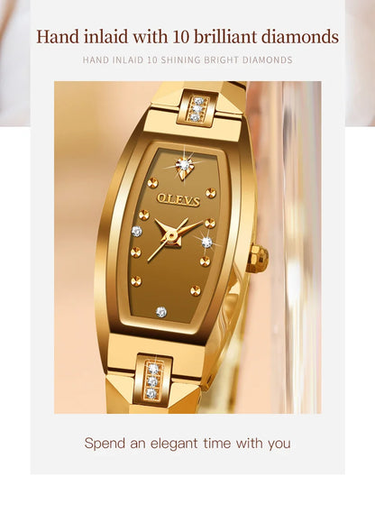 Slim Thin Luxury Tungsten Steel Band Tonneau Design Quartz Ladies Watch