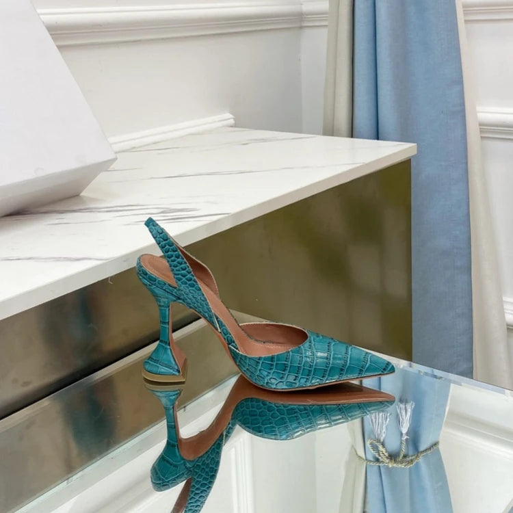 Wineglass with Crocodile Leather Pointed High Heel Shallow Mouth European Beauty Sandals