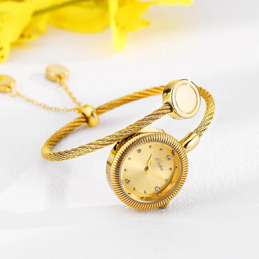 Mini Gold Watches For Women Causal Fashion Open Band Small Watch Power By Battery Ladies Wristwatches