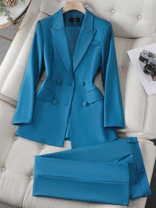 Blue Purple Black Women Blazer and Pant Suit Office Ladies Business Work Wear