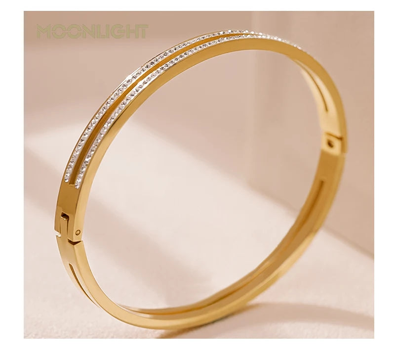 Trendy Titanium Steel Cubic Zirconia Cuff Bangles for Women