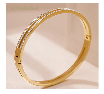 Trendy Titanium Steel Cubic Zirconia Cuff Bangles for Women