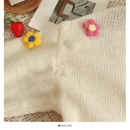 Colorful Flower Cardigan for Women Cute Long Sleeve V-neck Knit Crop Sweater