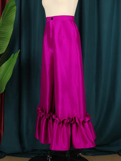 Women Pants High Waist Flare Pants Slim Fit Sexy Solid Ruffles Loose Casual Regular Wide Leg Long Trousers