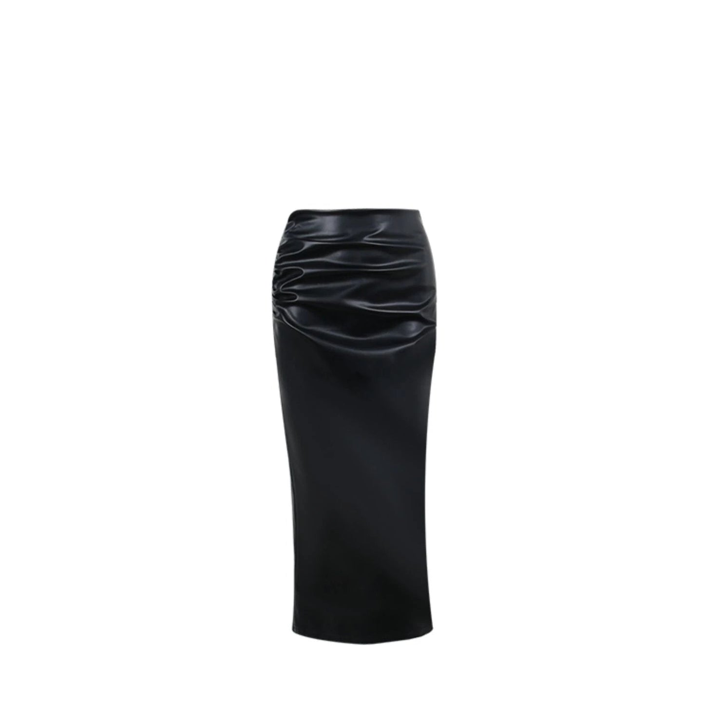 Elegant PU Leather Pencil Midi Skirts Women Slim High Waist Black Skirts