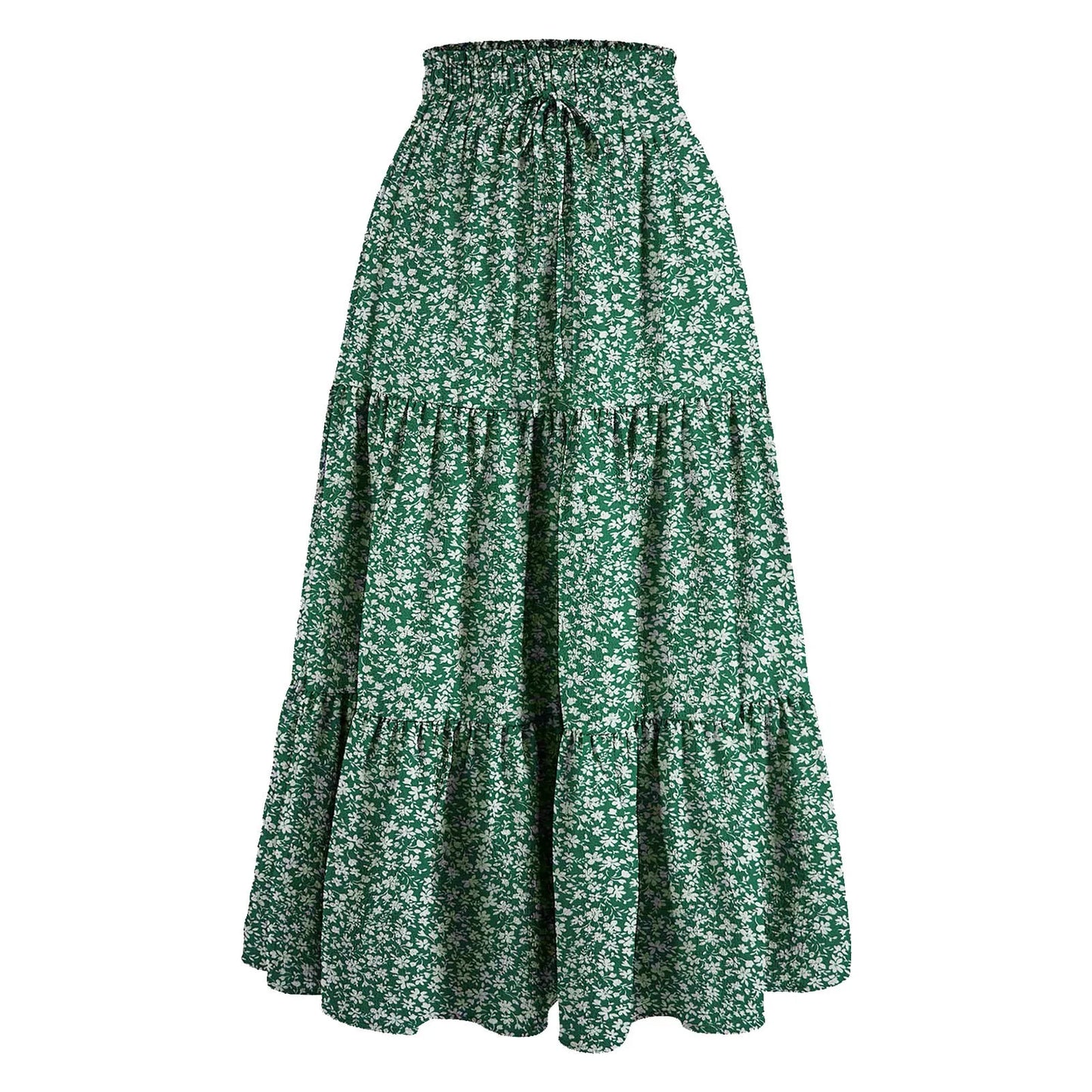Women'S Boho Vintage Floral Print Maxi Skirt Elastic High Waist Pleated Flowy A Line Long Skirts