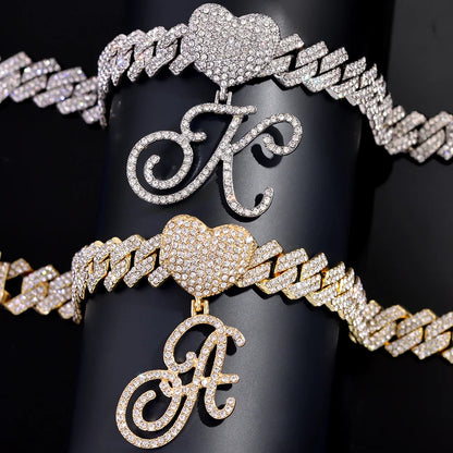 A-Z Cursive Initial Letter Cuban Anklets Bracelet For Women 14mm Iced
