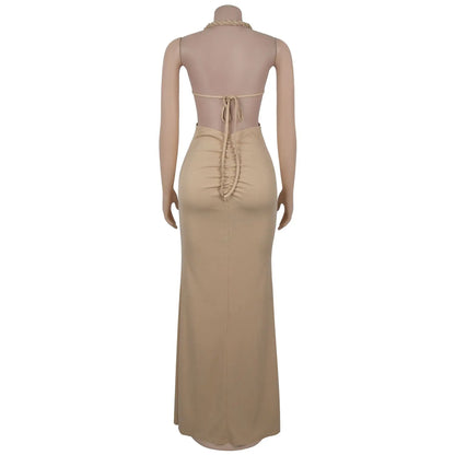 Women Summer Peach Buttocks Backless Sleeveless Split Hollow Midnight Maxi Bodycon Dress