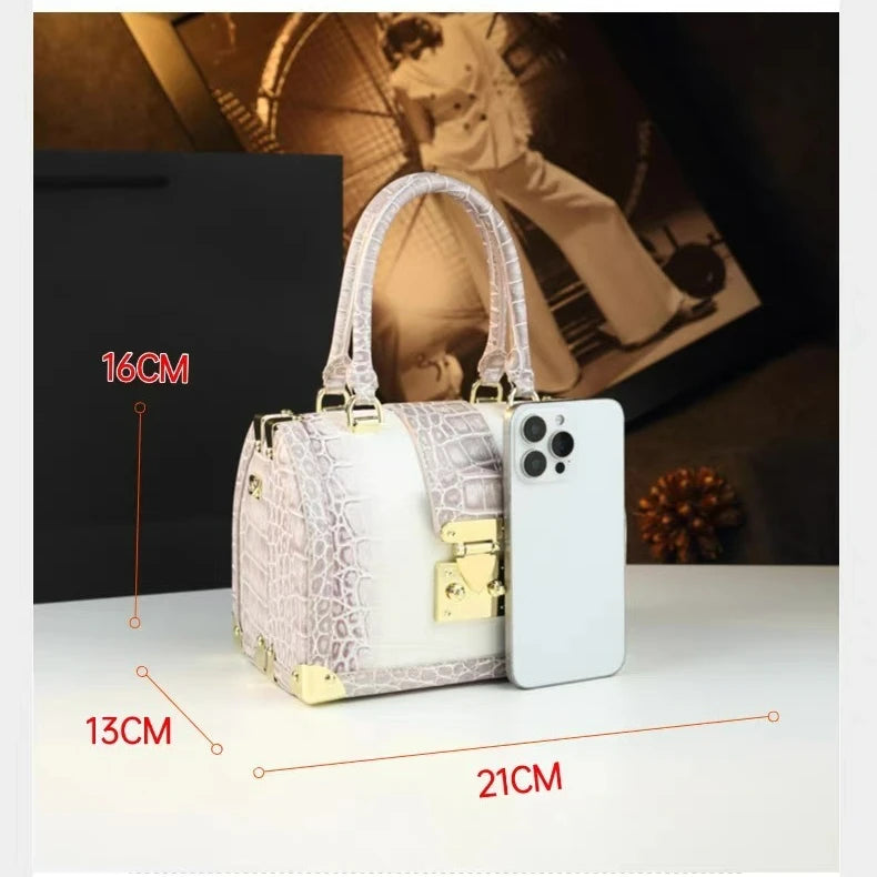 Luxury Designer Brand New High Quality Alligator Lock Box Handbag Crossbody