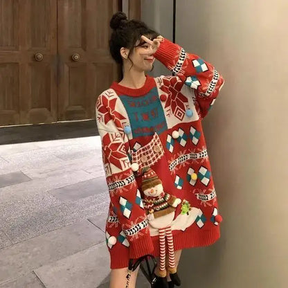 Knitted Pullover Loose Lazy Contrasting Colors Winter Sweater Christmas Sweater