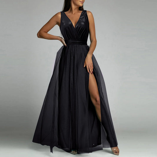 Sexy Purple Sequin Evening Dress Sleeveless V Neck Lace Hem Tulle Prom Dress Cocktail Dress