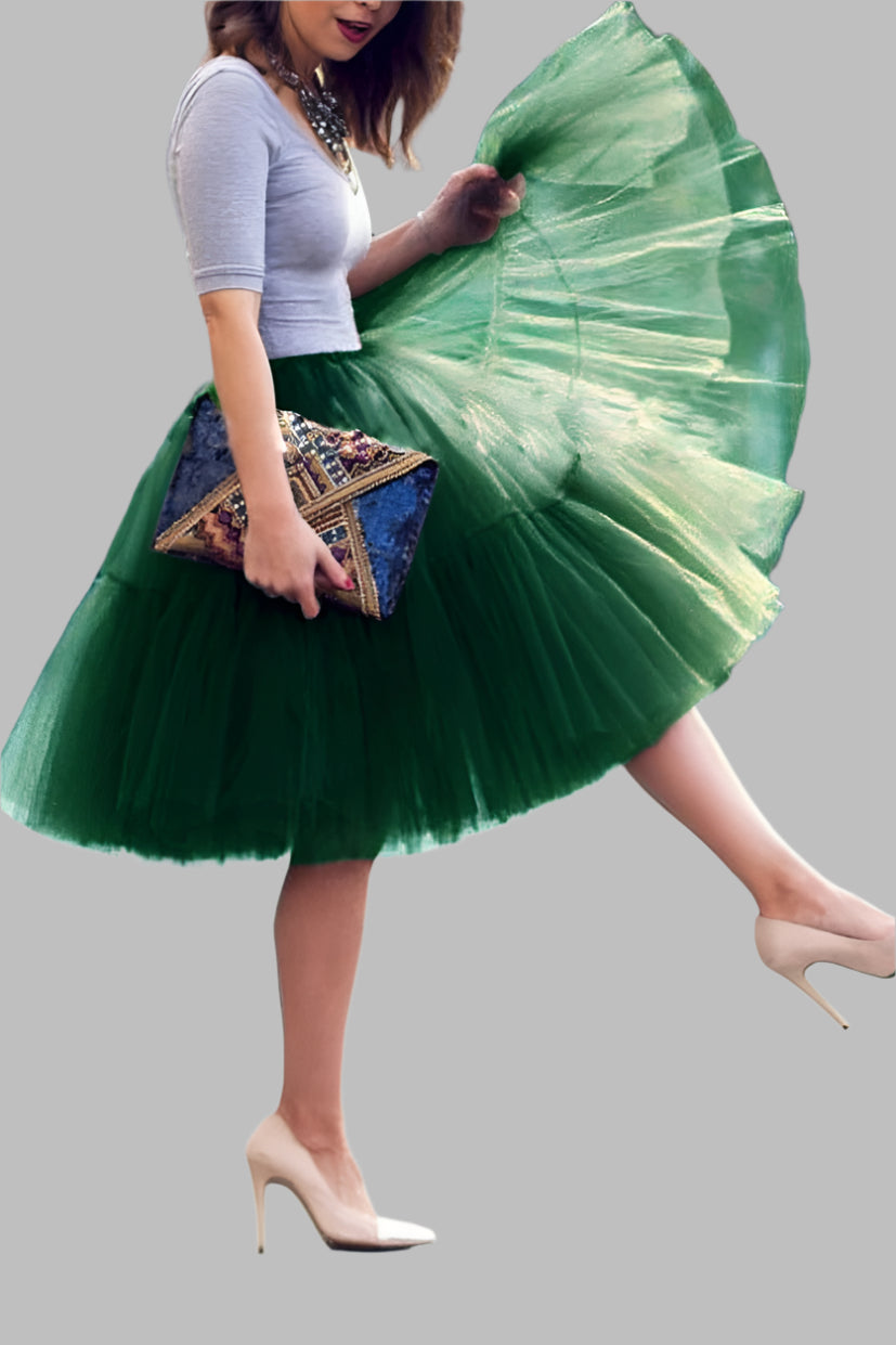 Fluffy Tulle Skirt Petticoat Adult Elastic Waist Underskirt Layers Bridal Midi Tutu Skirts Women Prom Evening