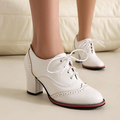 Pump Round Toe Chunky Heels 7.5cm Lace Up Plus Size 45 46 47 48 Office Shoes